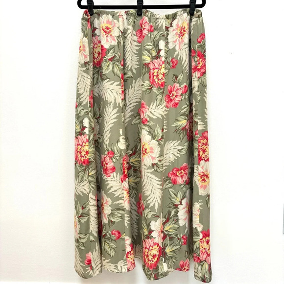 Jones New York Hawaiian Tropical Floral Print 100% Silk Midi Skirt Green 3X NWT - Picture 2 of 9